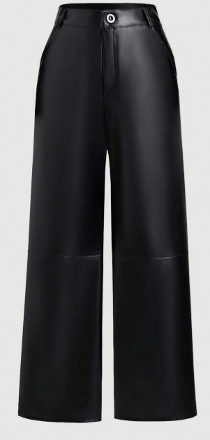 Pantalón Wide Leg de Cuero Negro